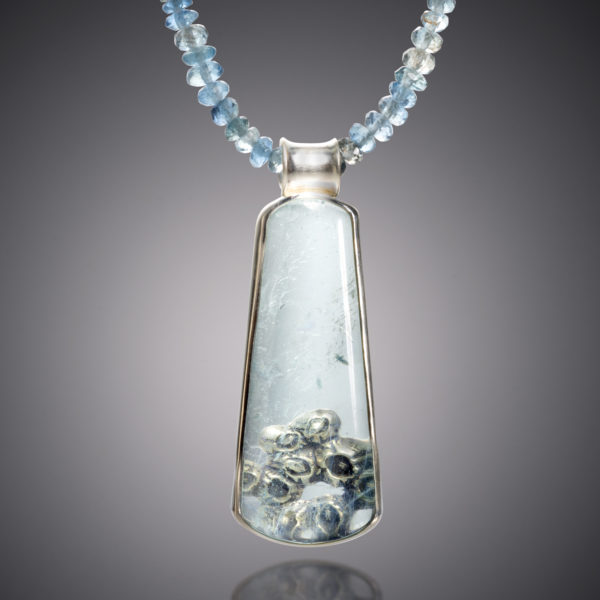 NISA Jewelry Beneath the Surface Aquamarine Necklace detail on gray
