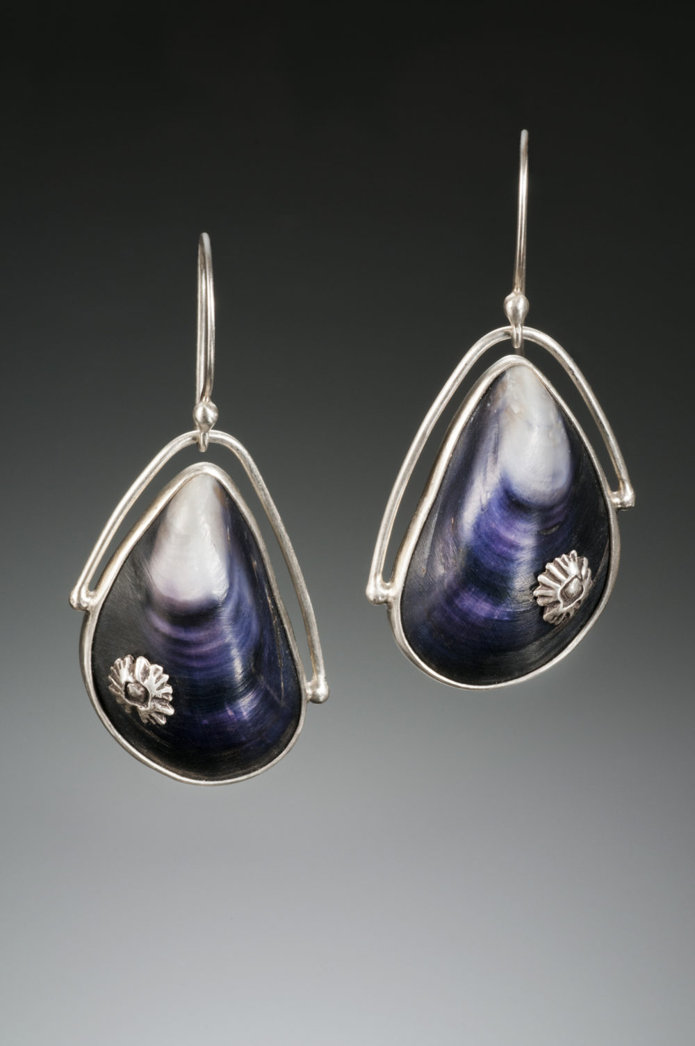 NISA Jewelry Maine Mussel Shell Earrings w/ barnacle